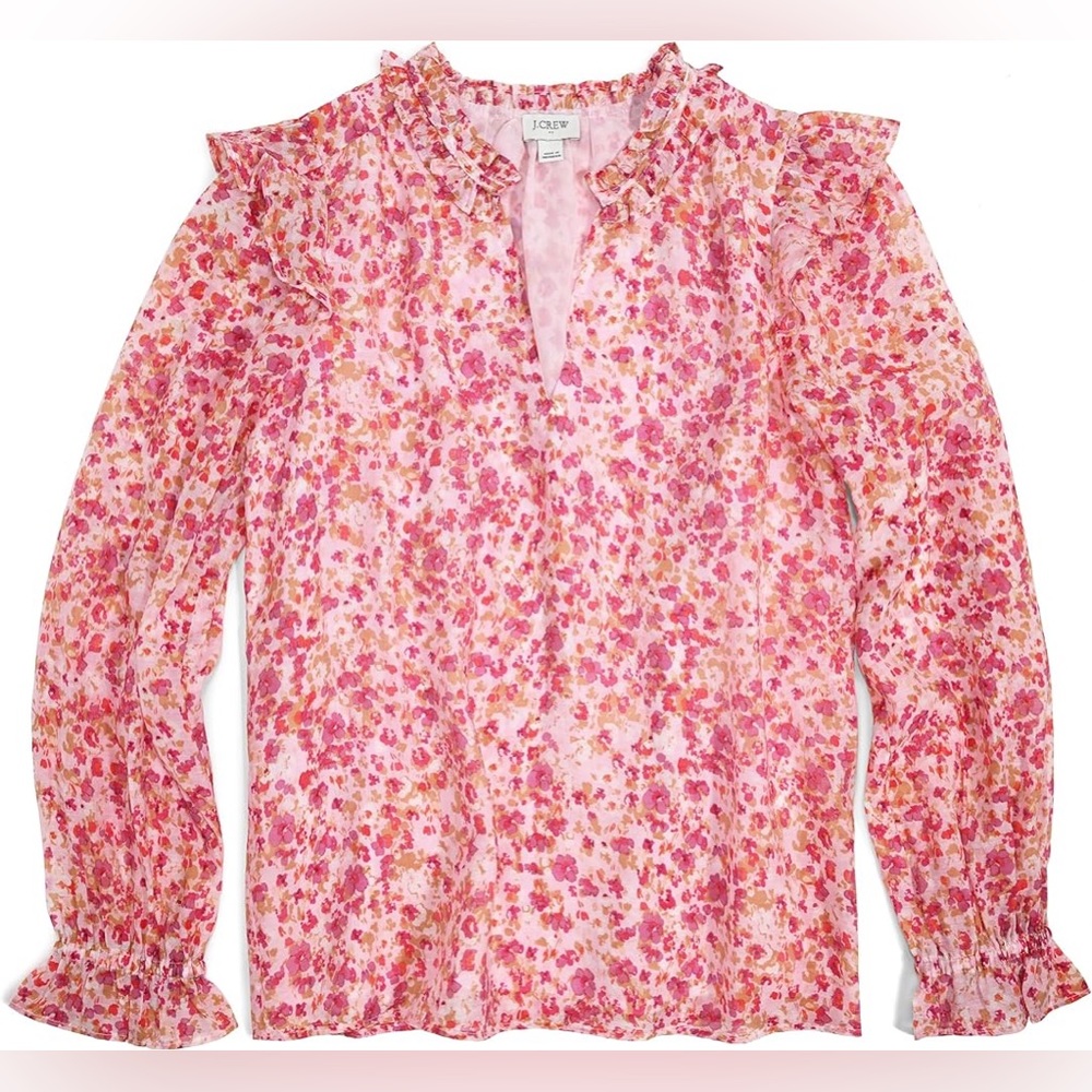 J Crew Women’s Ruffle Collar Floral Blouse (L) - Picture 7 of 7